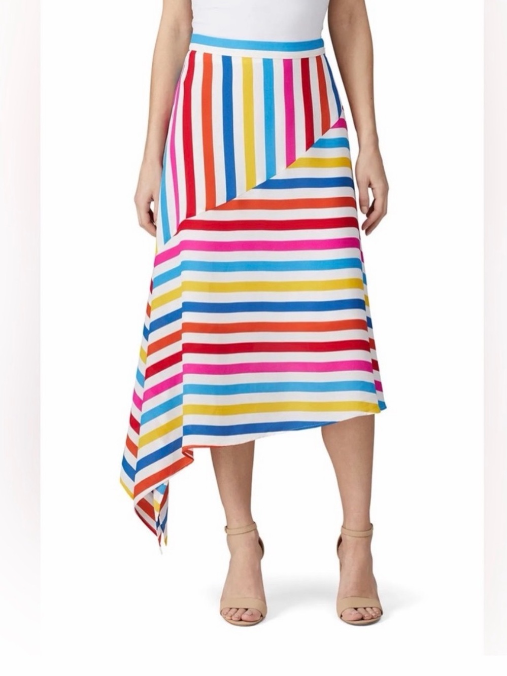 Color Me Courtney Multicolor Striped Handkerchief Hem Skirt - Bright Stripe